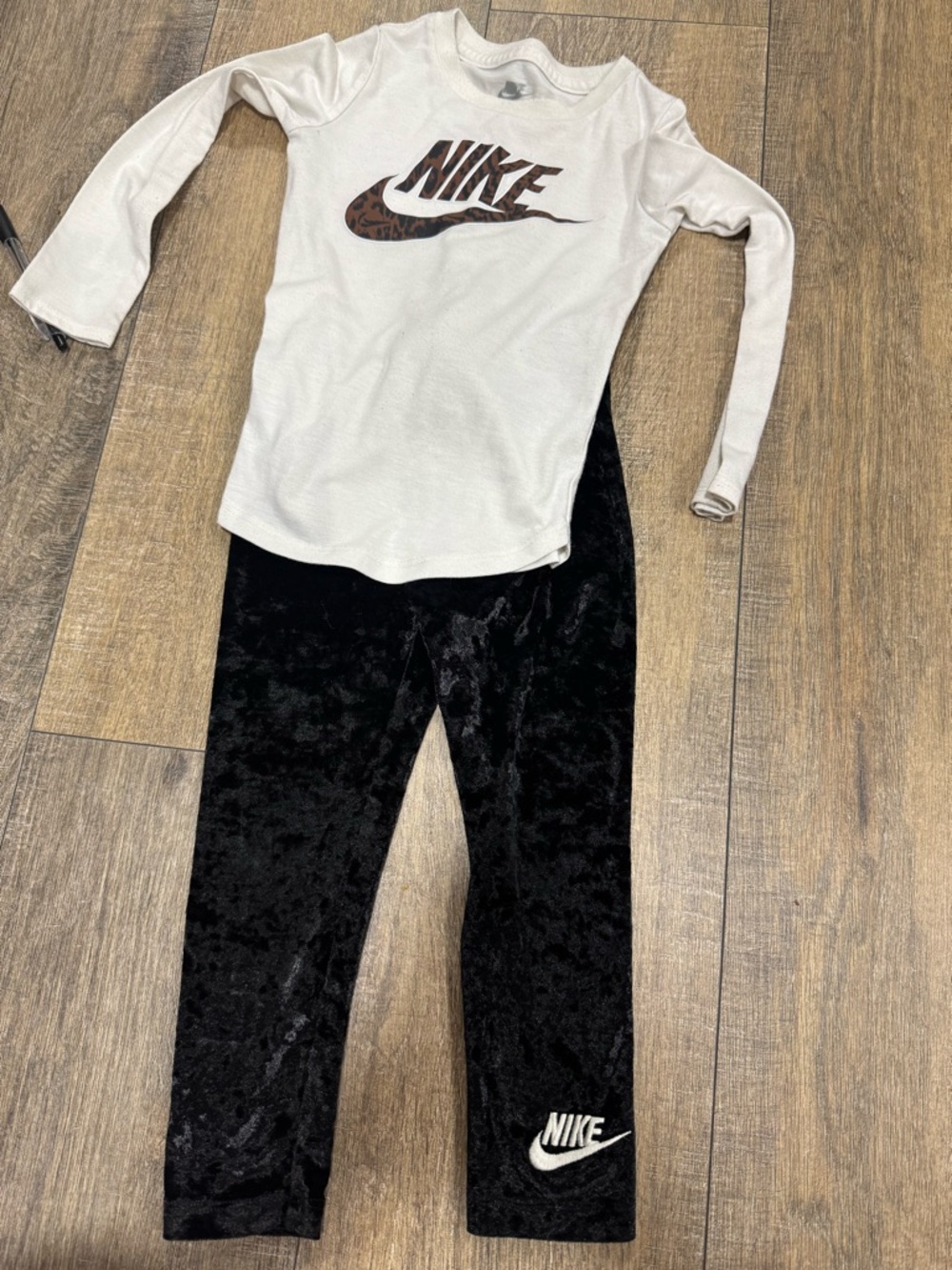 Nike White Top and Black Leggings Girls Matching Set